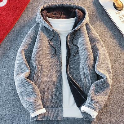 Classic Men's Knitted Sweater Cardigan Hooded Jackets Casual Streetwear Full Zip Cardigans Jackets Coat