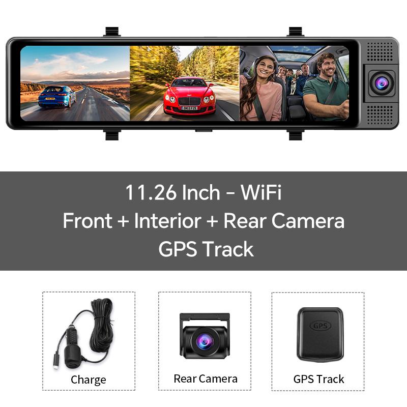 11.26" 3 Cameras 4K GPS WIFI Dash Camera Mirror Dual Lens IPS Screen Car Camera Drive Recorder Stream RearView Mirror Car Dvr