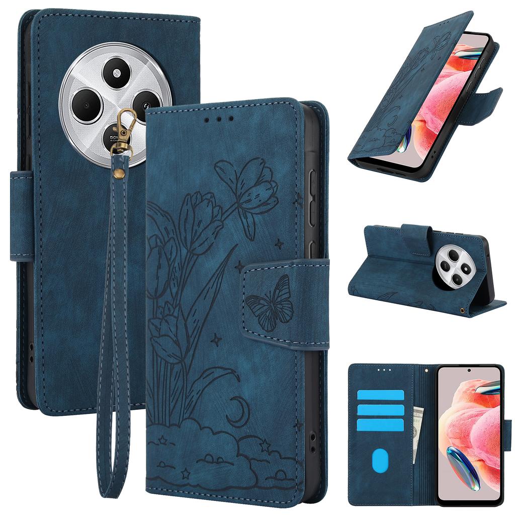 SY-001 For Xiaomi Poco C75 4G/Redmi 14R 5G/14C 4G Case Flower Butterfly Leather Wallet Phone Cover with Hand Strap
