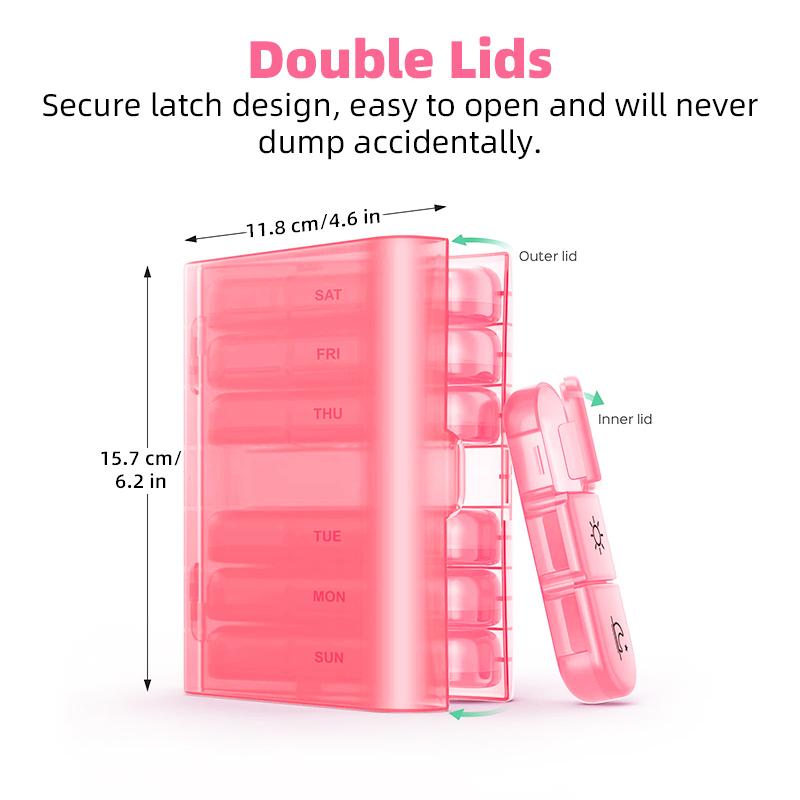 Untior Wöchentliche Pillenbox mit großen Fächern, tragbare Reise-Pillenbox für 7 Tage zur Einnahme von Medikamenten zur Zeit, Erste-Hilfe-Set