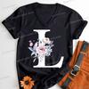 Letter B Floral T Shirts Women English Alphabet Birthday Gift Women 26 Initials Flower Classic Tops Tees Alphabet Floral Tshirt