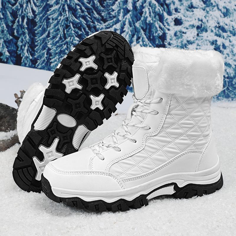 New winter snow boots women's medium tube warm and piled thickened Northeast outdoor ski cotton shoes large size