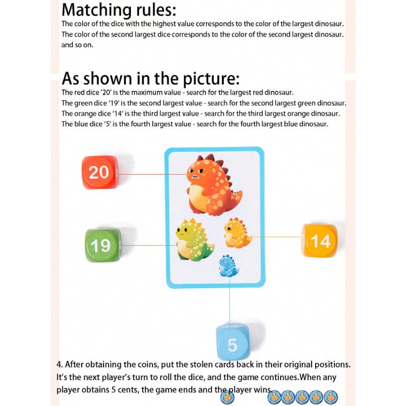 Dinosaur Card Game for Kids Fun Educational Battle Game for 2 Players, Family Board Game Dinosaur Fun Race