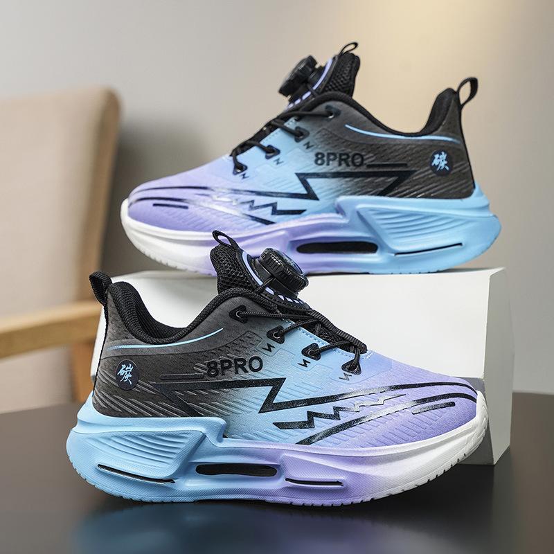 Children's and boys' sports shoes 2025 new leather non-slip rotary buckle running shoes medium and older children's casual sports shoes trend