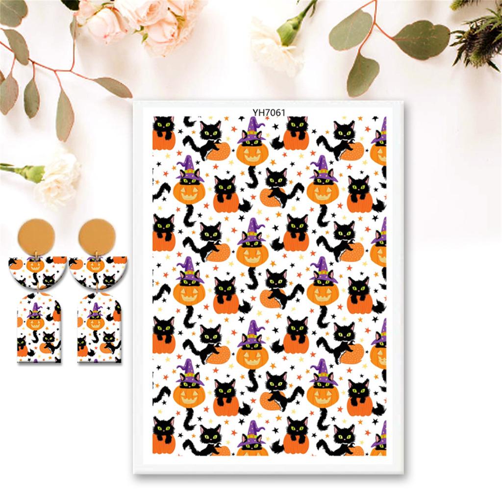 Halloweenské dýně Lebka Netopýr Papír pro přenos na polymerovou hmotu pro výrobu náušnic a šperků z polymerové hmoty Vodou rozpustný přenosový list na polymerovou hmotu