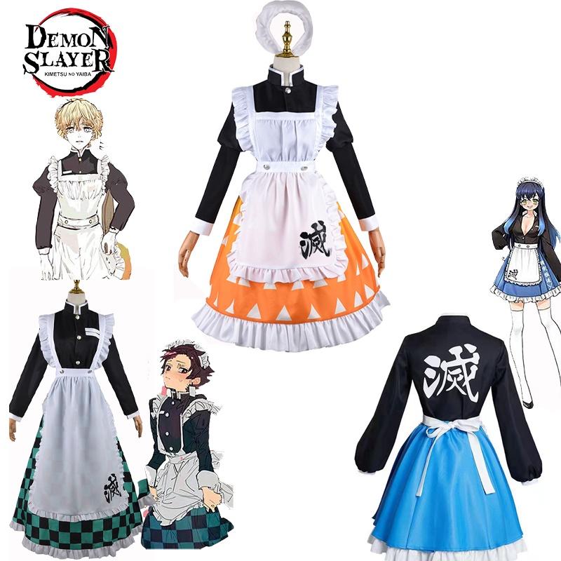 Demon Slayer Agatsuma Zen'itsu Maid Uniform Outfit Cosplay Costume Fancy Dress Party