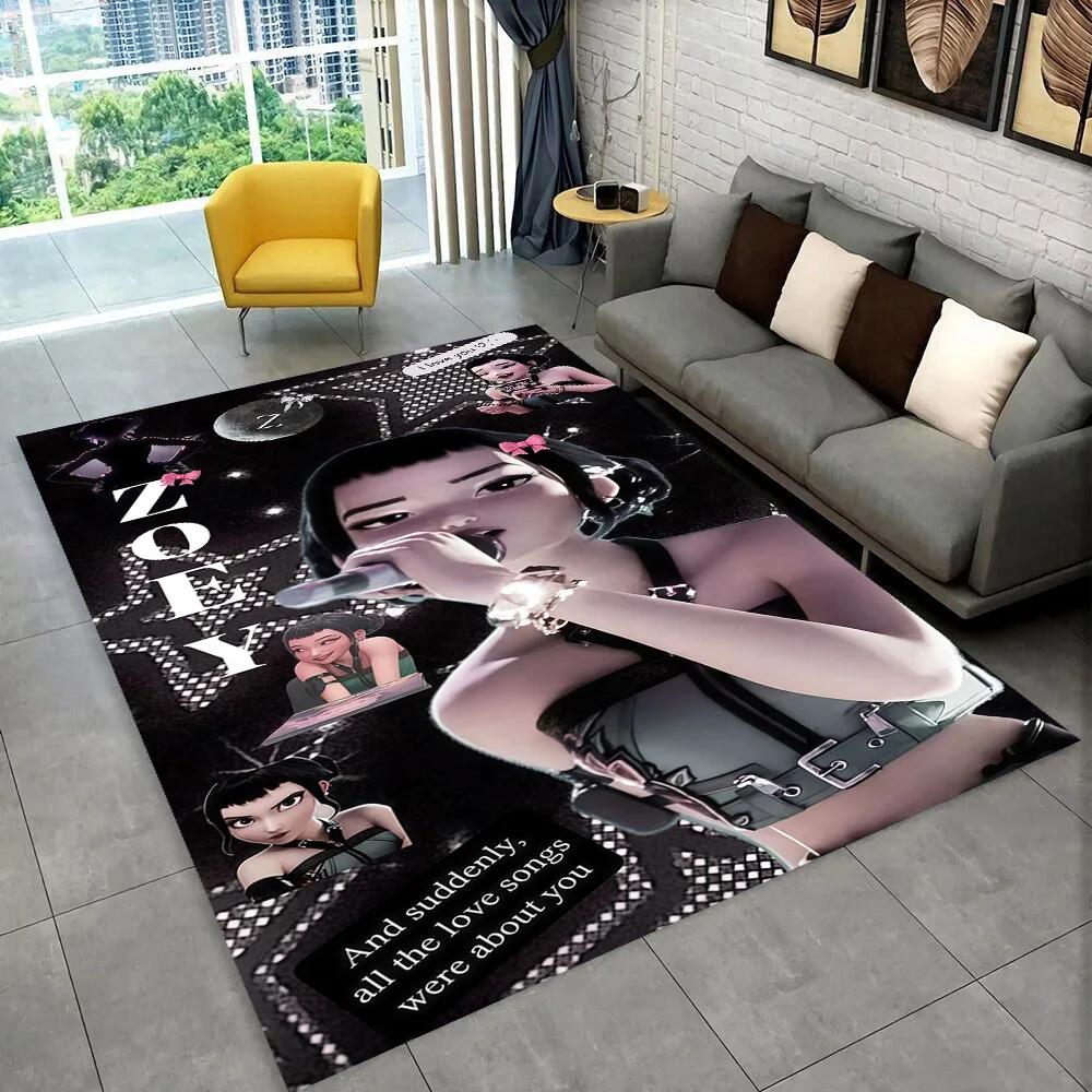 Tappeto/Tappetino Kpop Demon Hunters Rumi Mira Zoey Cartone Animato Musica per Soggiorno Camera da Letto Casa Decorazione Divano, Tappetino Antiscivolo per Bambini