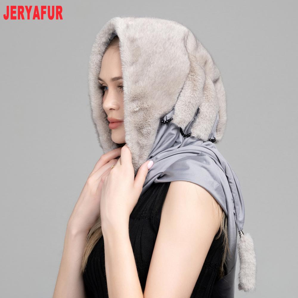 JERYAFUR Women Faux Fur Hooded Scarf, 2‑in‑1 Warm Plush Hat Scarf Combo for Cold Winter Daily Outdoor Wear