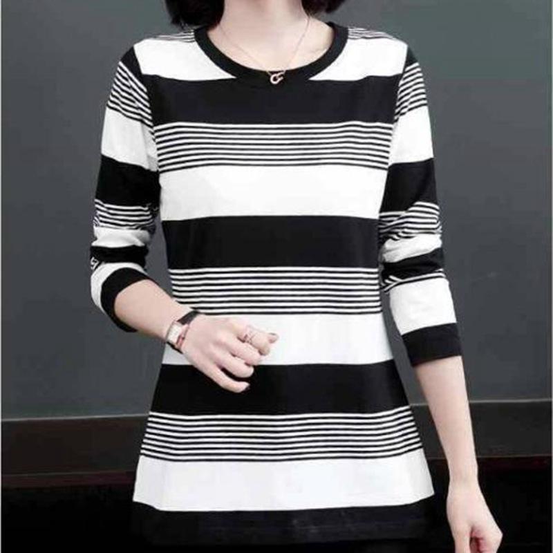 

YYFS Женская мода Повседневная Весна Осень Полосатый Принт Длинный Рукав О-Образный Вырез Блузки и Рубашки XL