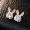 Luxury Korean fashion ear jewelry, cute kawaii rabbit stud earrings for women, sweet and small zircon animal earrings