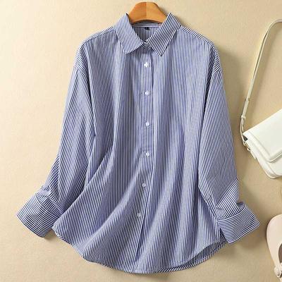 Chemise rayée ample et confortable en coton lin de style artistique pour le printemps de la femme, chemise à manches longues pour le travail, chemisiers et chemises