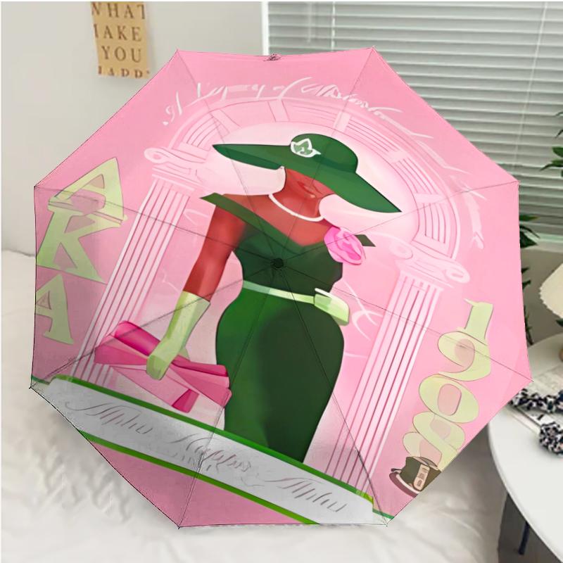 AKA logo9 Print Automatic Umbrella, 8 Rib Iron Frame, Plastic Handle, Suitable for Outdoor Travel &Daily , Ideal Gift