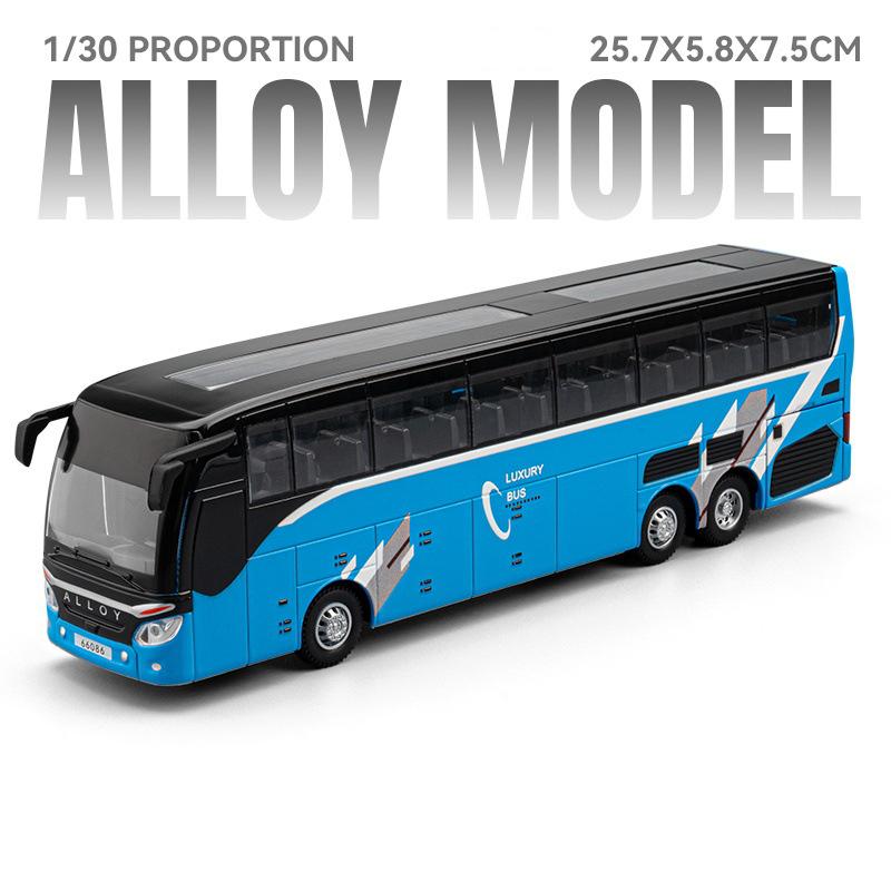1:30 Scale Tour Bus Model Toy Car Sound Light Doors Opened Alloy Diecast Miniature Business Vehicle Models for Kids Presents