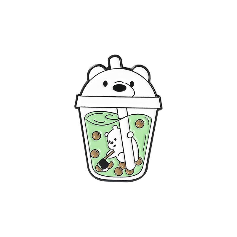 

Playful Milk Tea Cup Badge With Unicorn And Panda Design Unique Alloy Brooch Style For XZ3705