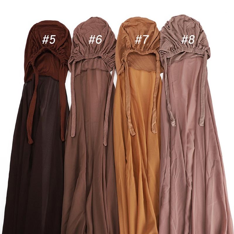 Touca Muçulmana com Cordão Xale de Chiffon Conveniente Faixa Elástica Boné Sublenço Islâmico Interno Cobertura para a Cabeça