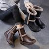 Stivali da donna di media altezza in vera pelle, peluche ispessito, casual, con suola morbida, caldi, in cotone