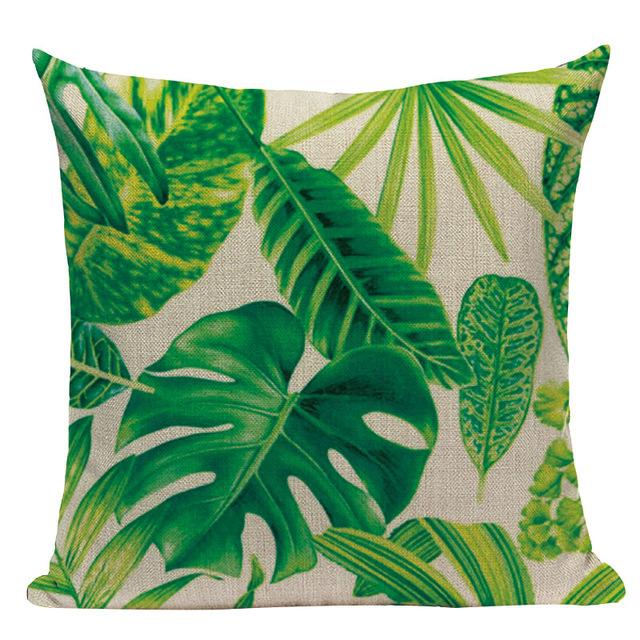 Tropical Plants Palm Tree Printed Decorative Throw Pillow Cushion Cover Case Green Leaf Leaves Cushion Case For Sofa Home