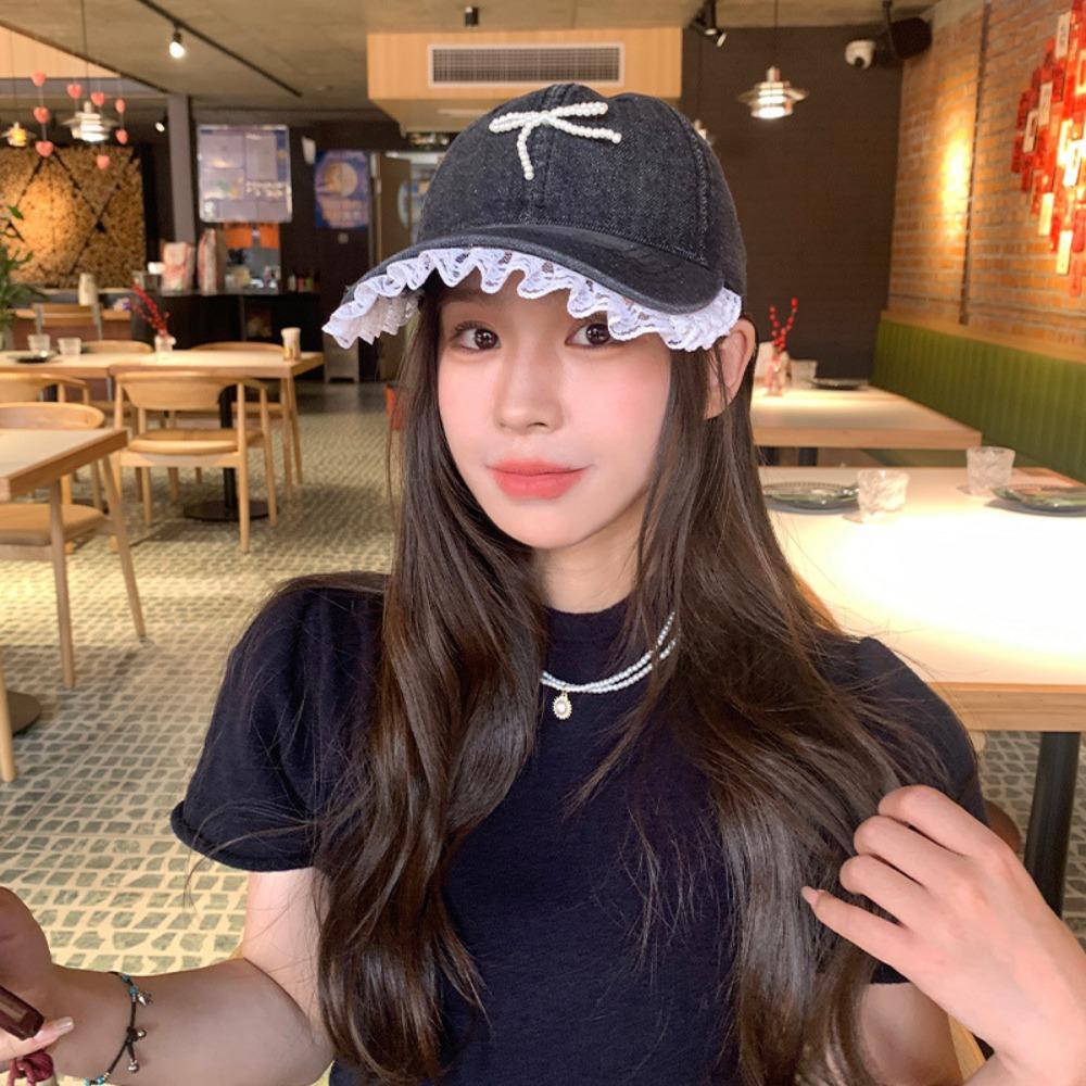 Fashion Sun Protection Bow Lace Baseball Hats Breathable Adjustable Cowboy Sunscreen Hats Windproof Beach Hat Men Women