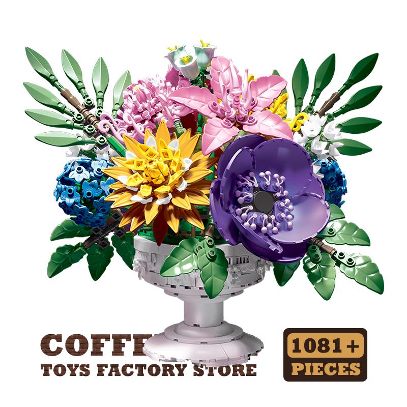 Non-Toxic Creative Bonsai Building Blocks Bouquet Decoration Moon Flower Moc Bricks 3D Model Diy Eternal Plant Kids Toys Children Friend Gifts