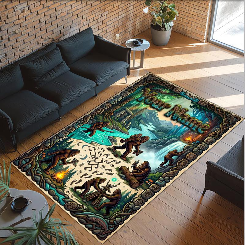Forest Theme Crystal Velvet Floor Rug Personalized Custom Name Text Warm Carpet Home Decoration