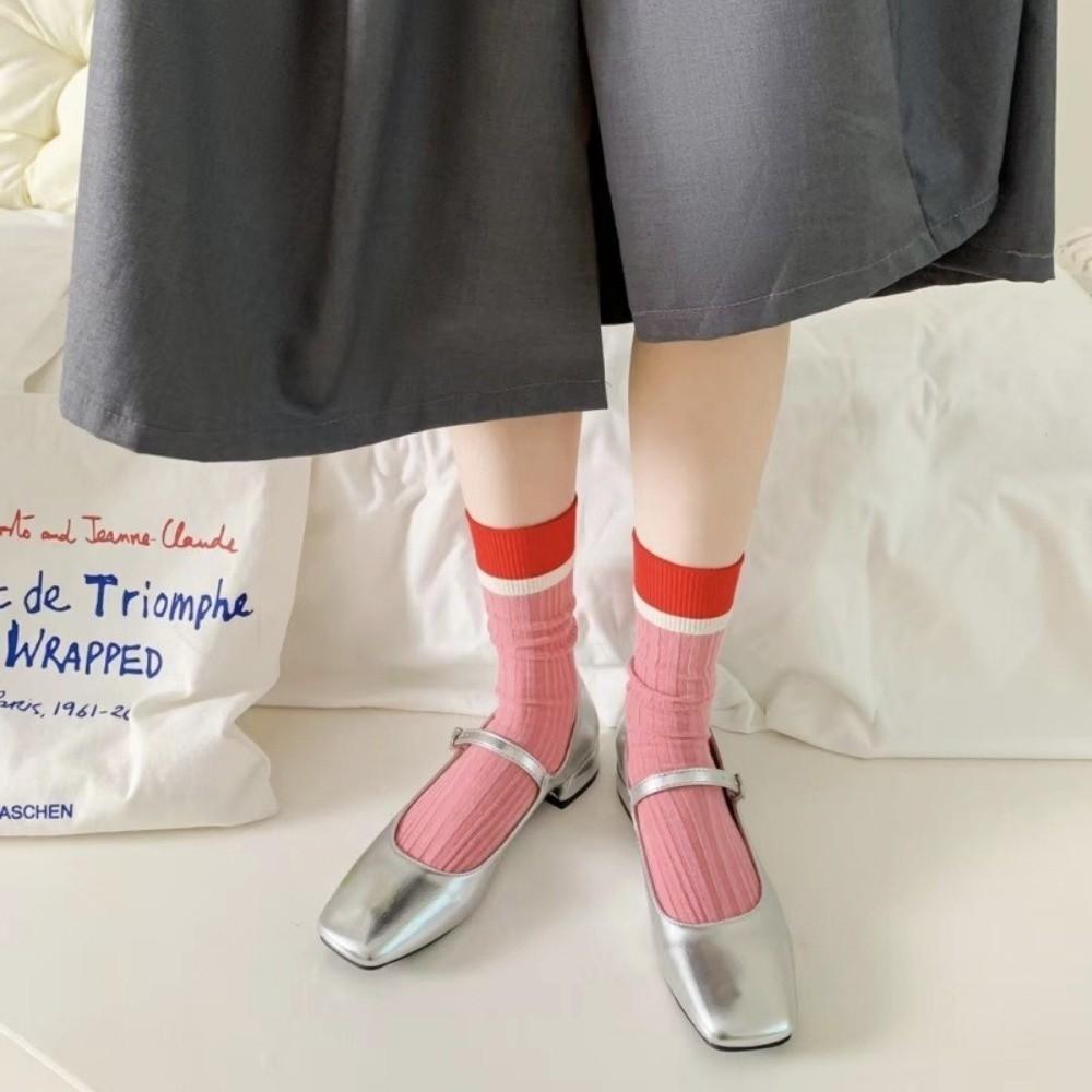 A Pair Soft Mid Tube Socks Stripes Long Socks Durable Womens Crew Socks  for Women