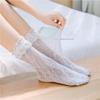 Lace Trim Fishnet Rose-Pattern Mid-Calf Lolita Socks - Women's Cute White Stockings