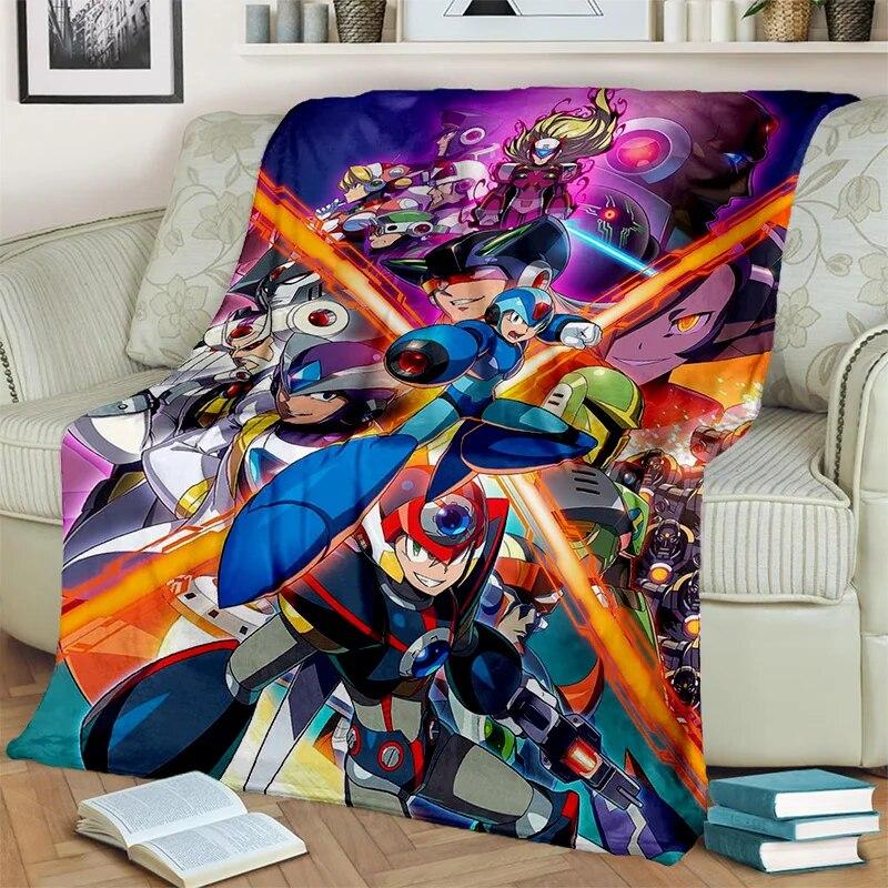 Retro Games Megaman Rockman Cartoon Blanket,Soft Throw Blanket for Home Bedroom Bed Sofa Picnic Travel Office Cover Blanket Kids