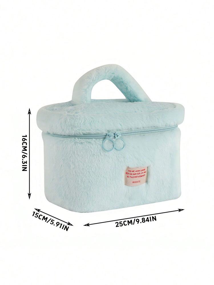 1PC Simple Pure Color Plush Makeup Bag Korean Portable Bag High Appearance Level Large Capacity Wash Bag for Women