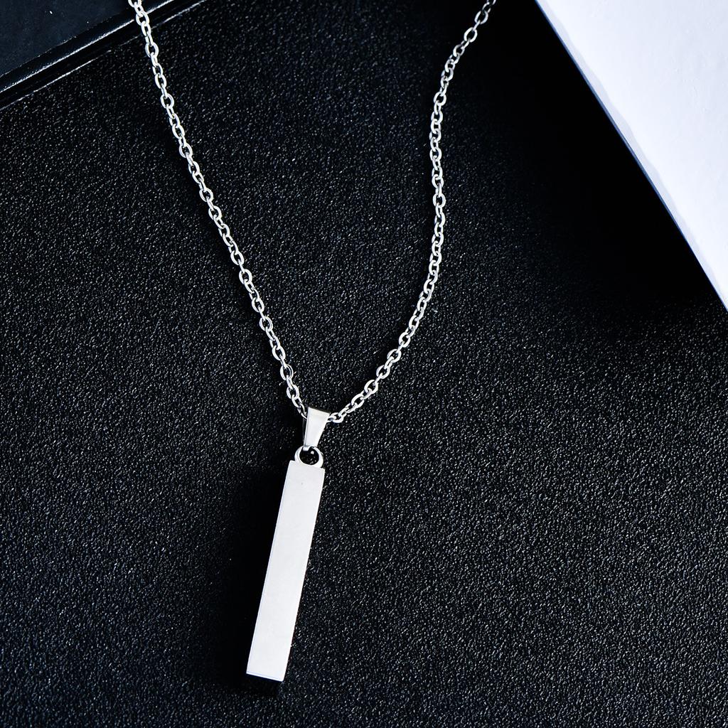Europe and the United States supply lettering long titanium steel necklace trend rectangular geometric stainless steel pendant men