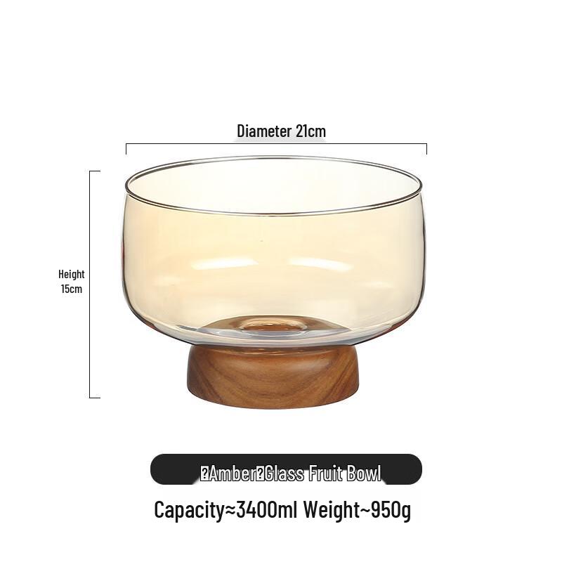 Acacia Wood & Amber Glass High-Footed Fruit Bowl
