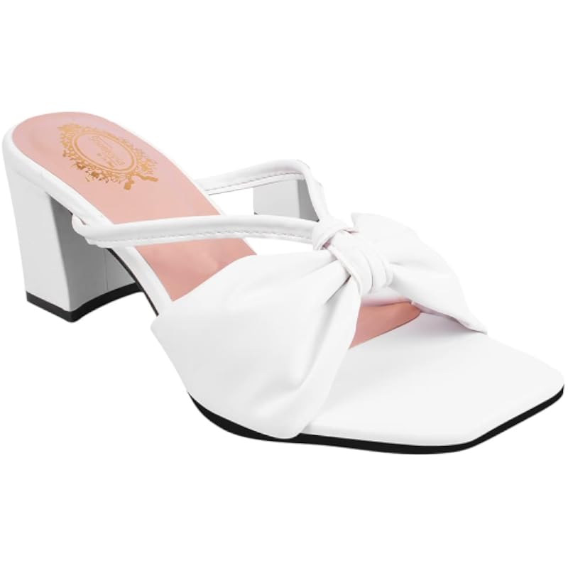 Shoetopia Women & Girls Detailed Strap Stylish Fashion Sandal Block Heels /1296/White/Uk7