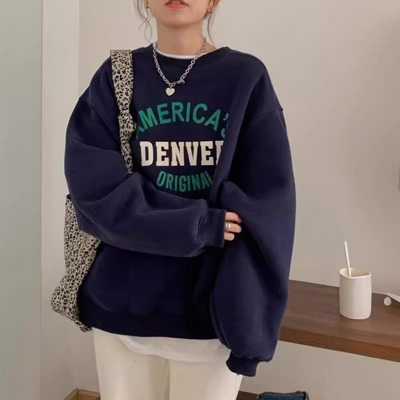 Women's  Autumn Winter O-neck Pullover Hoodie Letter Printed Long Sleeved Casual Sweatshirt Top for Women