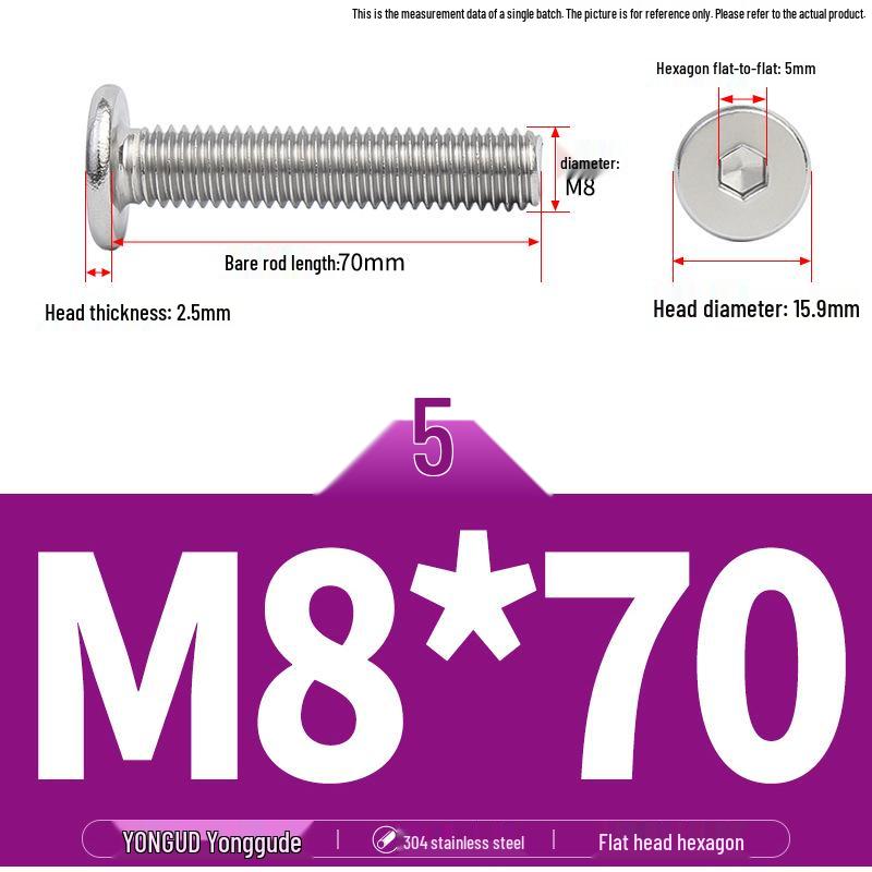 304 Stainless Steel Ultra-Thin Flat Head Hex Socket Bolt, M2-M12