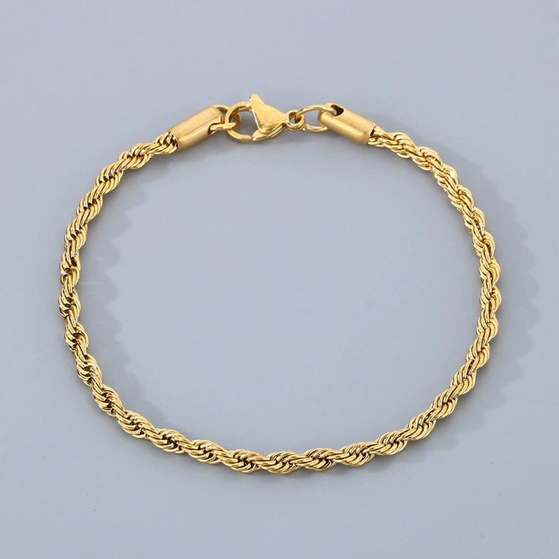 Men's Silver Bracelet 18 Cm Braided Twist Thin 3 Mm Titanium Steel