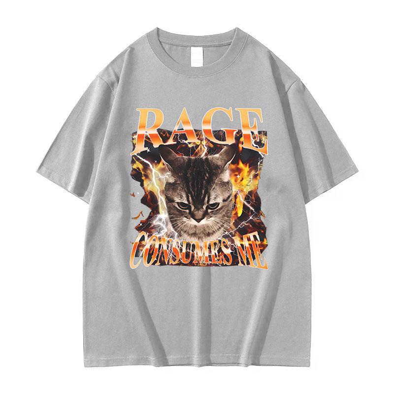 Rage Consumes Me Cat Funny Meme T Shirts Unisex Women Vintage Fashion Oversized Cotton Tshirt Y2k Harajuku ONeck Clothing Tshirt
