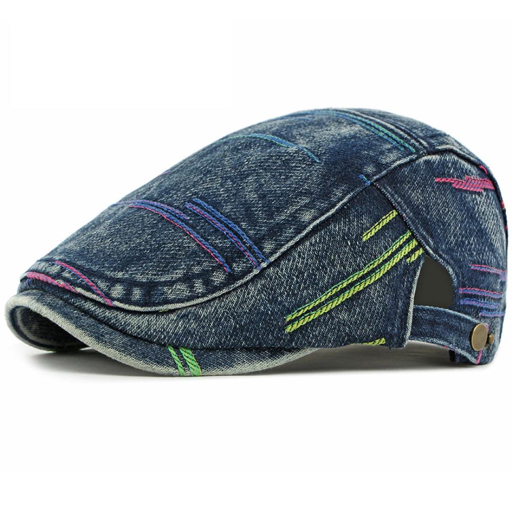 

HT5046 Mens Berets Women Spring Autumn 100% Cotton Denim Ivy Flat Cap Artist Painter Beret Hat Male Female Adjustable Beret Cap 55-59cm Adjustable темно-синього кольору