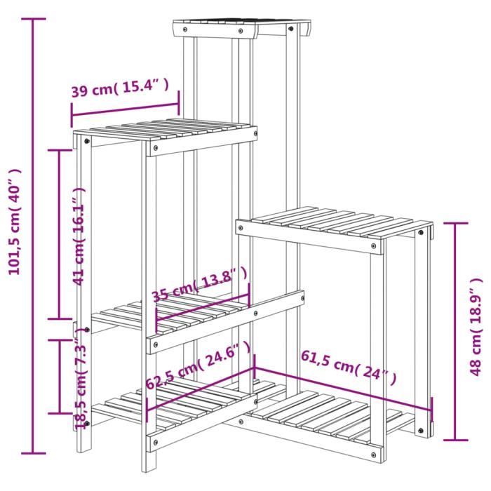 VidaXL Support à fleurs 62,5x61,5x101,5 cm bois massif de sapin 362884