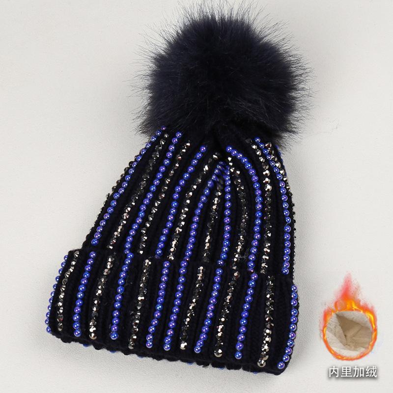 Fashion New Handmade Electric Drill Niche Temperament Knitted Hat Hairball Decoration Literary and Sweet Wool Hat