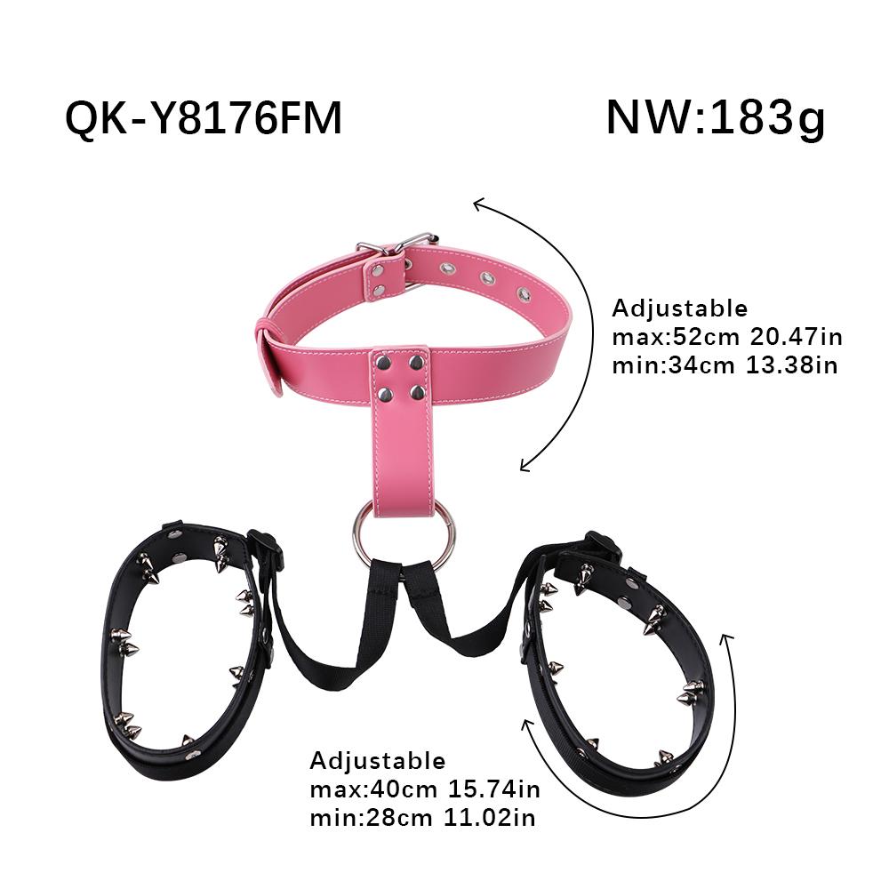 QKKQ Leather BDSM Belt Breast Restraint with Collar Female Boobs Binder Harness Sex Toys Breast Bondage Gear for Women