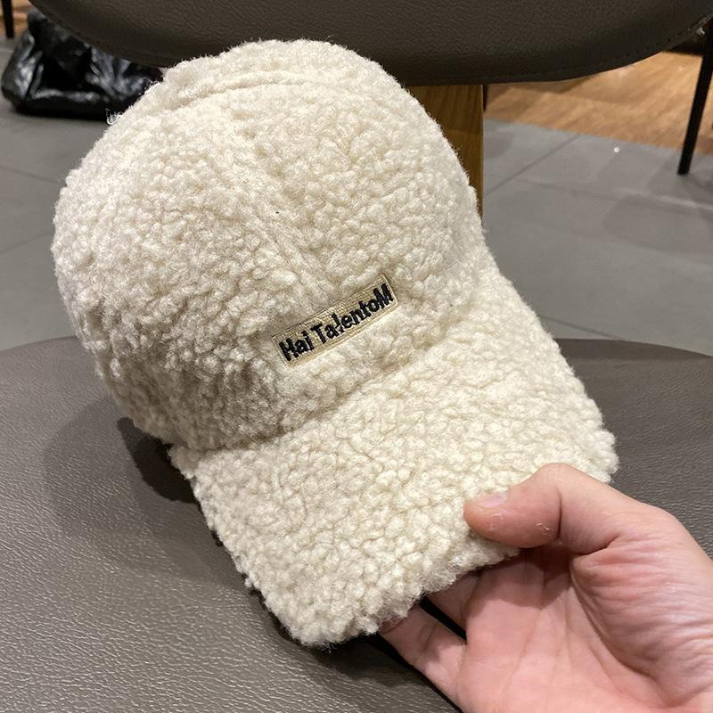 Korean Style Thickened Ins Lamb Velvet Embroidered Letters Baseball Hat for Women Japanese Versatile Winter Warm Baseball Hat Trend