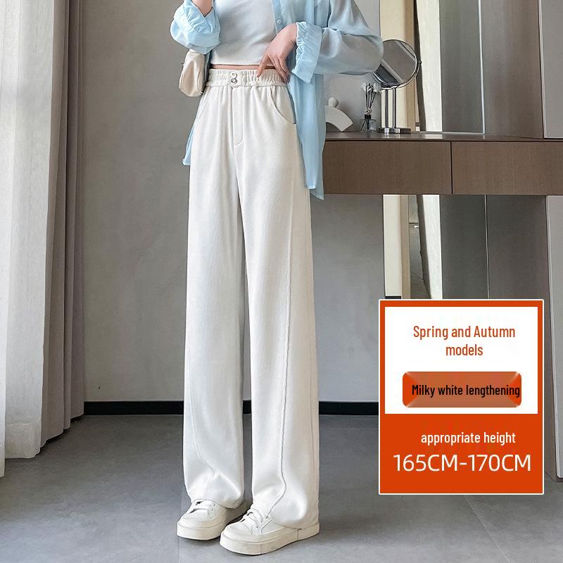 2024 Plus Size Fleece-Lined High Waist Wide Leg Pants for Women - Slimming Casual Autumn Winter Wear