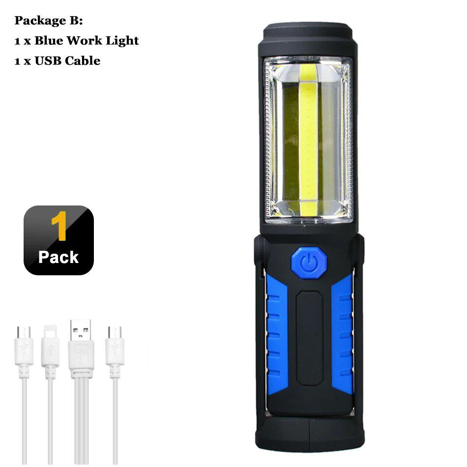 USB Rechargeable COB LED Flashlight Portable Work Light Magnetic Hook Torch Camping Lamp with Built-in Battery Car Repair Lamp