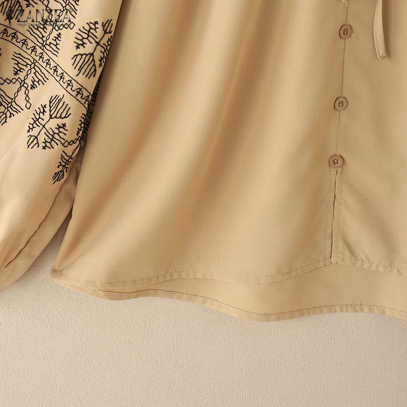 ZANZEA Lässige Bluse mit Rundhalsausschnitt und langen Ärmeln für Damen