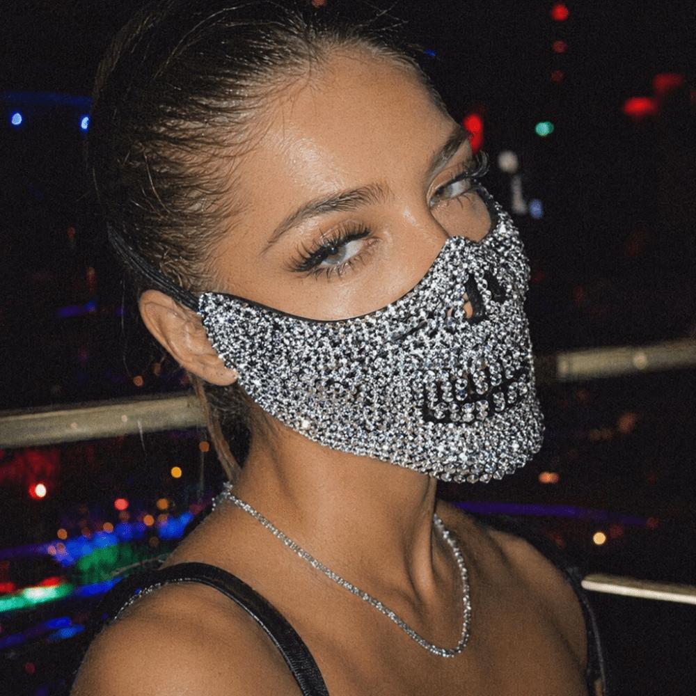 Gothic Full Rhinestone Half Face Skull Mask Punk Rock Style Cosplay Mask Handcrafted Shining Masquerade Mask Music Festival