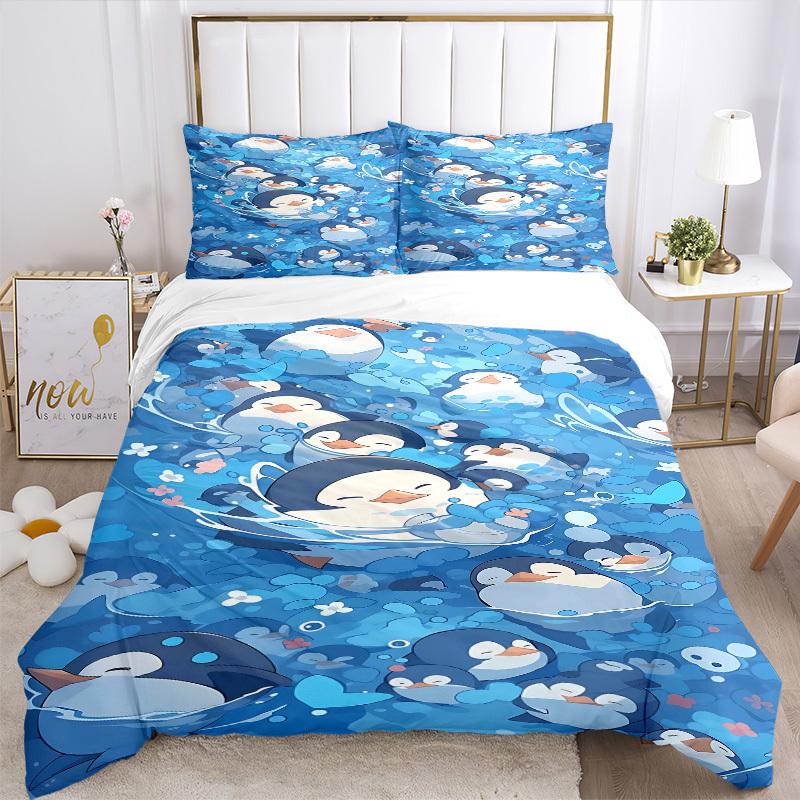 3pcs Bedding Set Penguin Includes 1 Comforter + 2 Pillowcases, Without Pillow Inserts, Soft Comfortable,Bedding Set,a0909006