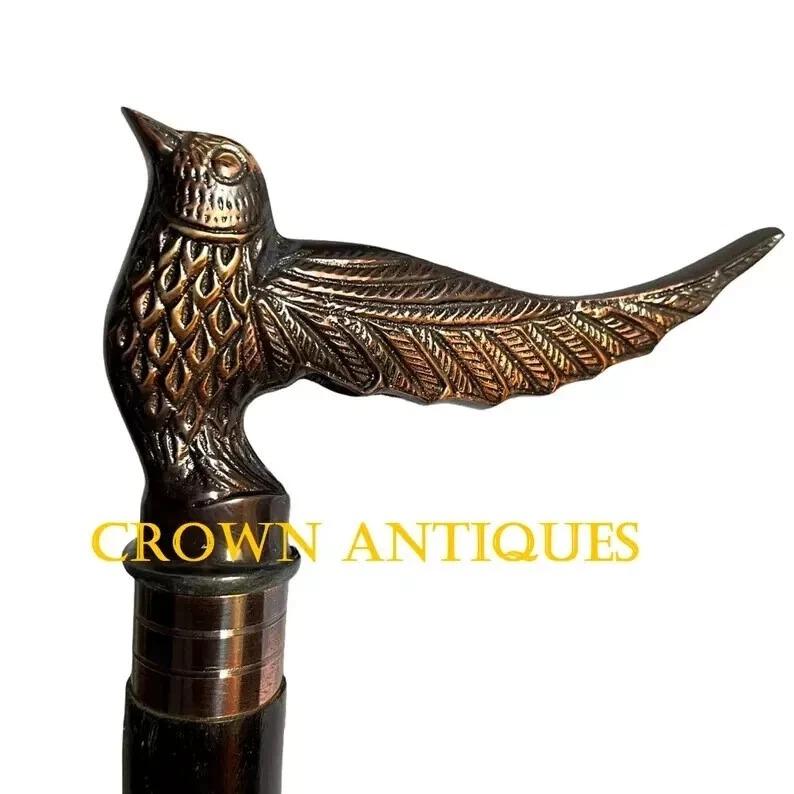 

Victorian Bird Handle Walking Stick Designer Walking Cane Wooden Spiral Cane золотой