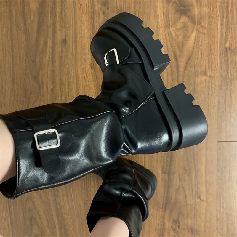 Braune Retro Mid-Calf Height-Increasing Martin Boots für Damen - Neue vielseitige dicksohlige Frühling/Herbst/Winter 2025 Kollektion