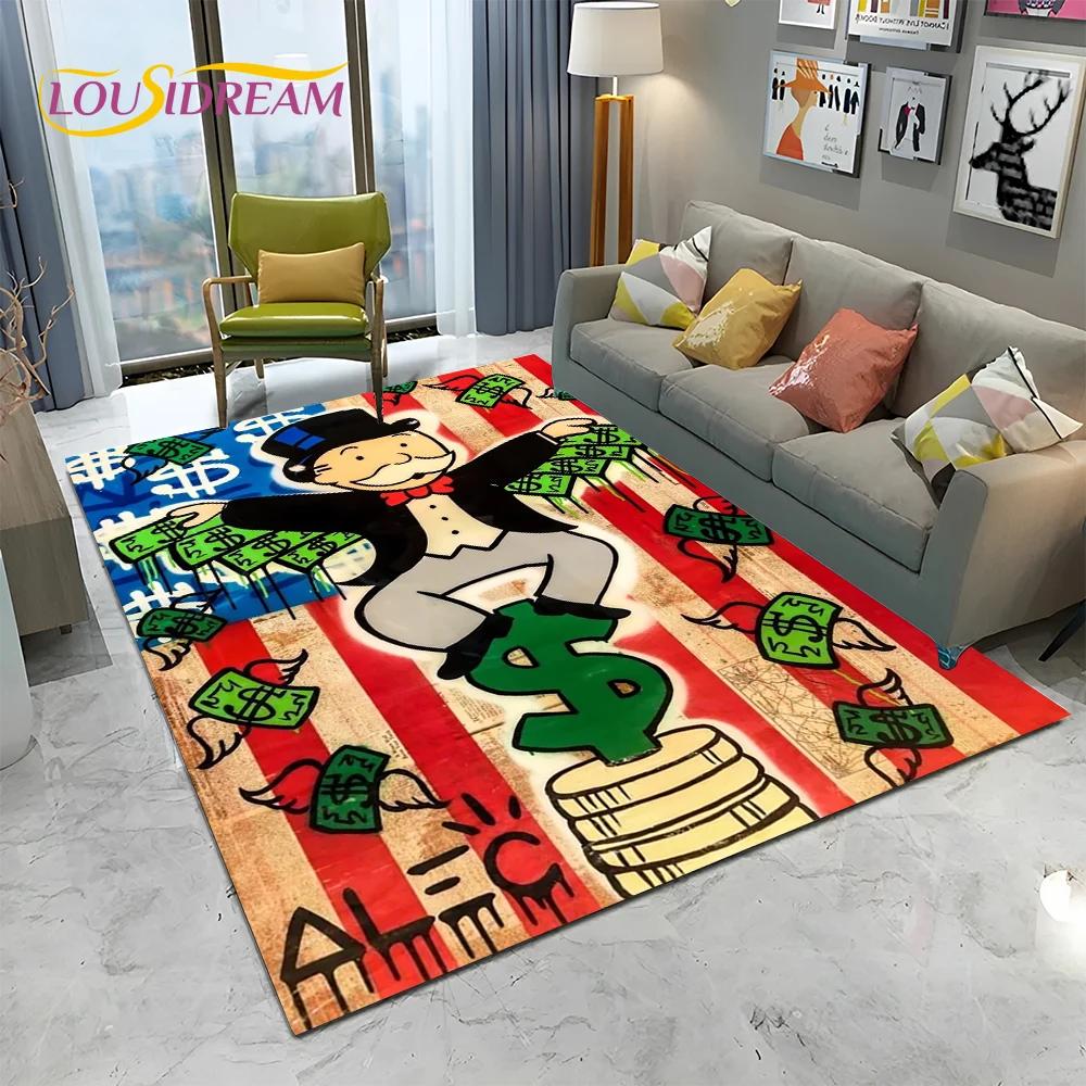 Retro Games Dollar Monopoly Cartoon Carpet Rug for Home Living Room Bedroom Sofa Doormat Decor,kids Area Rug Non-slip Floor Mat