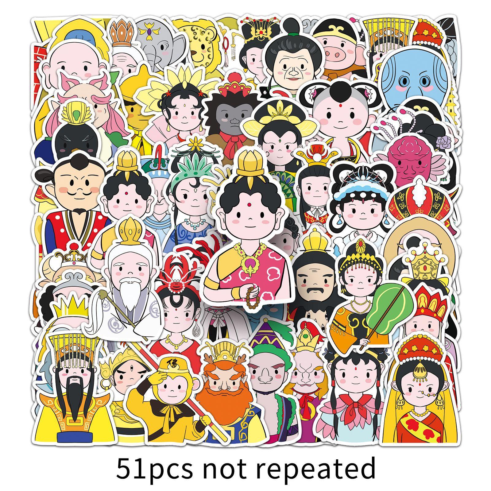 

51 Journey To The West Doodle Stickers Personalized Cartoon Hand-painted Characters Decorative Mobile Phone Case Water Cup Creative Stickers