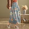 Denim Women Spring Midi Autumn Skirt Elastic Waist Floral Print Vintage Skirt Retro Elegant Ladiess Skirt With Pockets